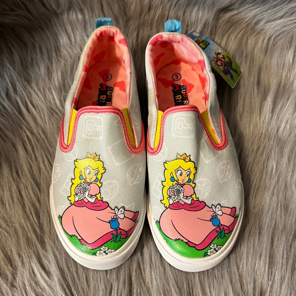 Nintendo By Ground Up Super Mario Peach Shoes Girls Size 3 Slip On Sneakers
